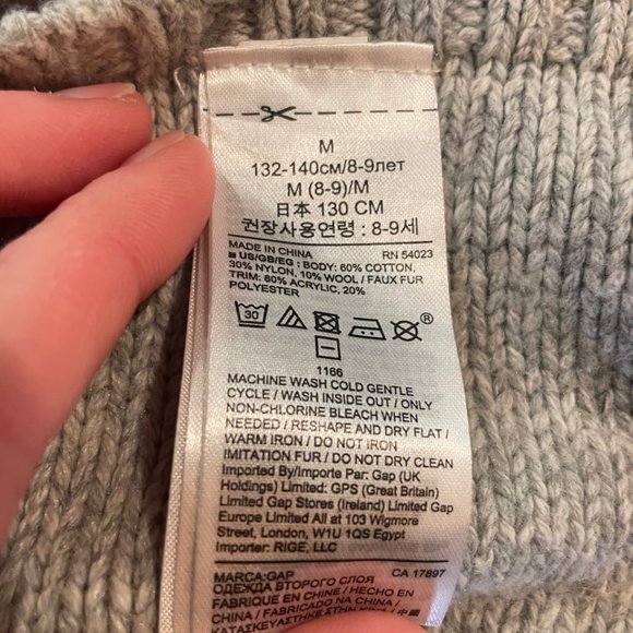 GAP Fur-Trim Hoodie Poncho Sweater size M in Heather Gray - Picture 7 of 9